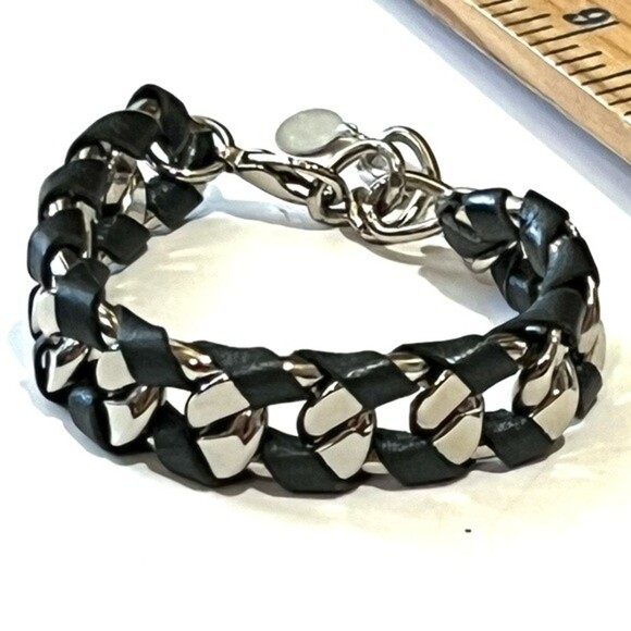 Jessica Elliot Leather Hudson Bracelet - Silver/Black - Picture 1 of 6